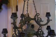 Vintage Chandelier 9 Bulbs Arms  Brass/Bronze  (green patina) H-26" x 23"
