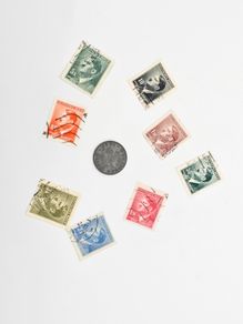 WW2 German Stamps and 1 Reich Pfennig coin