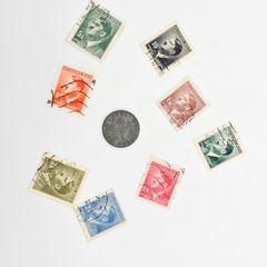 WW2 German Stamps and 1 Reich Pfennig coin