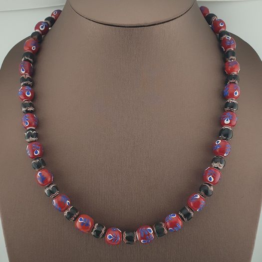 Antique Venetian Style Floral & Trade Glass Beads Necklace