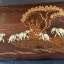 Vintage Indian Rosewood Inlay Wall Plaque - Elephant Procession Marquetry Art Image 3