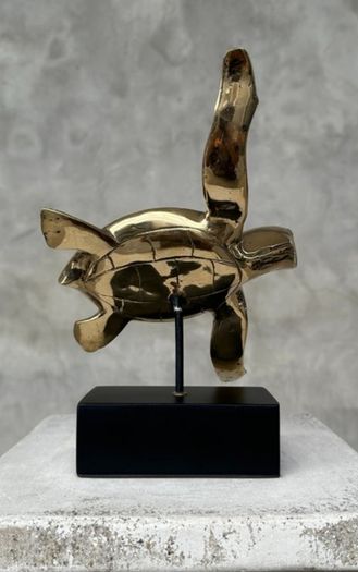 Turtle - Polished Bronze, Metal Stand