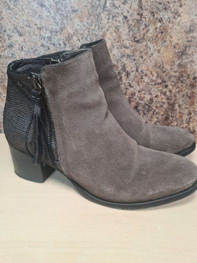 Women's Amy Huberman Bourbon Ankle Boots Heels Grey Leather Suede Size Uk 6 Eu 39