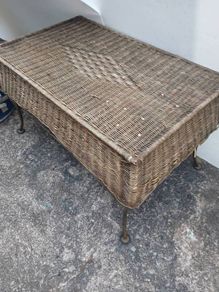Vintage Coffee Table, Wicker with Metal Leaf Finish