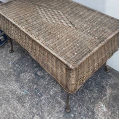 Vintage Coffee Table, Wicker with Metal Leaf Finish