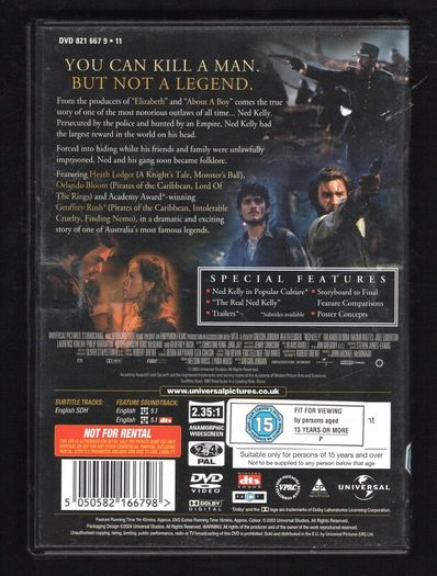 Ned Kelly DVD Movie staring Heath Ledger, Orlando Bloom and Naomi Watts