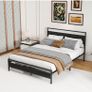 King Size Bed Frame with Wooden Headboard, Metal Bed Frame King size Bed Base/Mattress Foundation,Metal Slat Support Noise Free,Textured Black Image 2