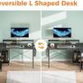 L Shaped Gaming Desk with LED Lights, 120 x 80 cm Computer Desk with Power Outlet, Reversible Corner Gaming Table with Storage Shelves & Monitor Stand, Black Image 7