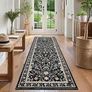 Hallway Runner Rug 60x180 cm, Floral Bedside Rugs Bedroom, Washable Farmhouse Carpet for Living Room, Low Pile Foldable Floor Mat for Kitchen, Black Image 6