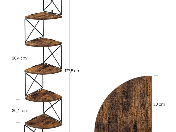 Bookcase with Zigzag Design, 5 Levels, 20 x 20 x 127.5 cm, for Bedroom, Study, Living Room, Vintage Brown-Black