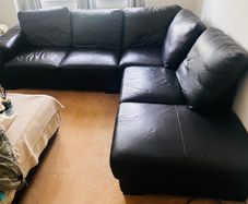 L shape dark brown leather couch