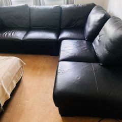 L shape dark brown leather couch