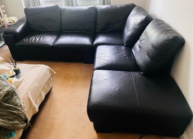 L shape dark brown leather couch