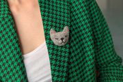 Handmade Wool Cat Brooch "Sleepy Grey Cat"