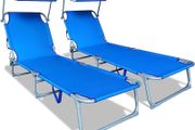 SALE Folding Sun Loungers Set of 2, Sunbed with Adjustable Backrest &amp; Sunshade for Garden, Beach, Patio, Pool, Camp, Load
