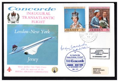 1977 Jersey Concorde Flight Cover (with approval of British Aircraft Corporation) SST Inaugural Transatlantic Flight. New York to London. Signed by Captain Brian Walpole.
