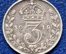 1919 United Kingdom 3 Pence - George V Silver Coin