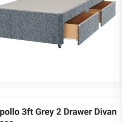 Divan base with 2 drawers in grey.