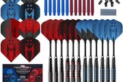 NEW SALE | 65 Piece Steel Tip Dart Set with 21g/22g/23g/24g Barrels, Flights, Sharpening Stone and Aluminium Shafts, Series 3, Black/Red/Blue
