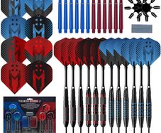 NEW SALE | 65 Piece Steel Tip Dart Set with 21g/22g/23g/24g Barrels, Flights, Sharpening Stone and Aluminium Shafts, Series 3, Black/Red/Blue