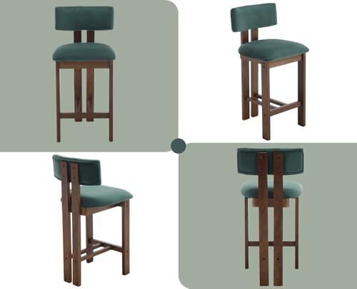 Set of 2 Velvet Bar Stools Wooden Kitchen Stools with Backrest