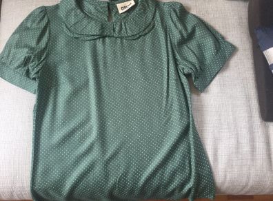 Green short sleeved top with small white dots, never worn