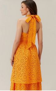 Michelle Keegan Orange Halter neck midi dress