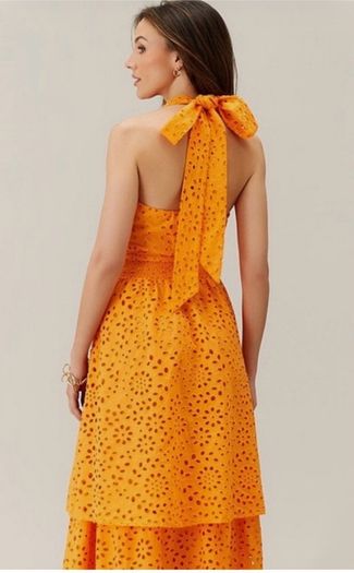 Michelle Keegan Orange Halter neck midi dress