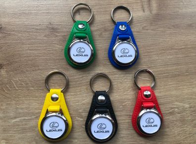 Synthetic leather Lexus key ring with shopping trolley token/coin