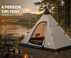 4 Person Tipi Tent Floor Pan Insect Repellent Standing Height Waterproof 5000 mm