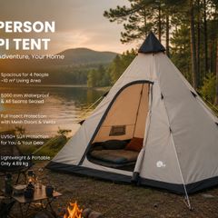 4 Person Tipi Tent Floor Pan Insect Repellent Standing Height Waterproof 5000 mm
