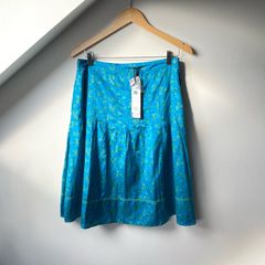 Fransa Blue & Green Floral Silk Blend Pleated Skirt - Size EU 38 / UK 12 - BNWT
