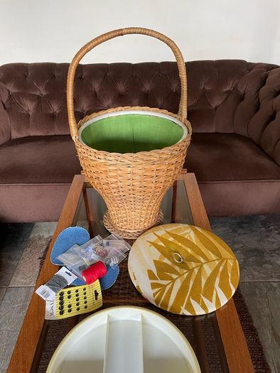 Mid Century Table Height Vintage Wicker Sewing Craft Basket 60s