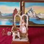 Capodimonte Italian Figurine Signed Large Table Lamp With Silky White Shade 27 Inches Tall Image 6