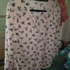 H&M Salmon Pink Hummingbird Blouse , UK 18 , Excellent Condition