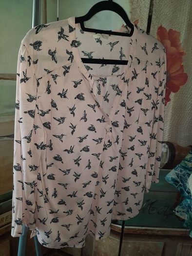 H&M Salmon Pink Hummingbird Blouse , UK 18 , Excellent Condition