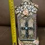 Stunning Vintage Style Altered Art Glass Bottle  Decorative Cross and Floral Detail Image 2