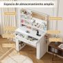 Dressing Table with LED Mirror, Vanity Desk with 3 Lighting Colours Mirror and Power Strip, Makeup Table Storage Set for Bedroom with 2 Drawers, 9 Open Shelves and Hair Dryer Holder, White Image 5