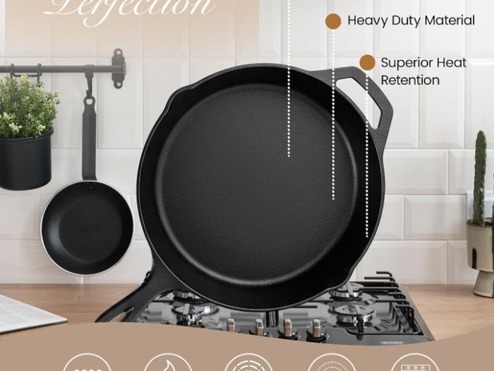 Pre-Seasoned Cast Iron Skillet Frying Pans Oven Safe Cookware for Indoor & Outdoor Use - Grill, StoveTop