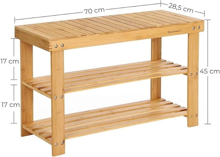 FREE EXPRESS SHIPPING 3-Tier Bamboo Shoe Bench, Shoe Rack Storage Organizer, 70 x 28 x 45 cm, ideal for Hallway, Bathroom, Living Room and Corridor