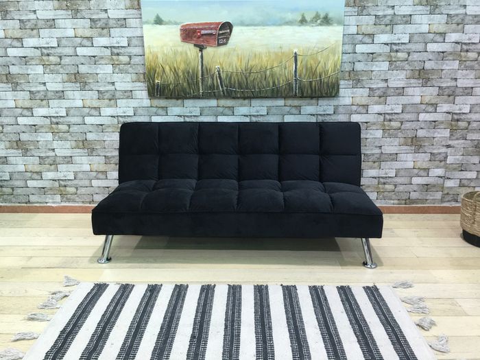 Black velvet Folding 3 Seater Sofa 180cm