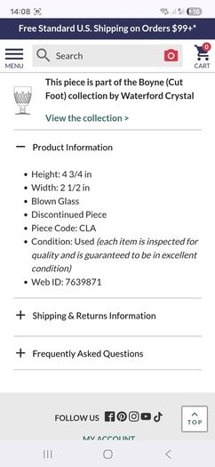 Waterford Crystal Boyne Pattern Claret Glasses x 6