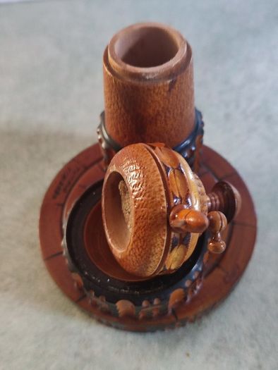 storage water well souvenirs of carved wood marked templo tibidabo from Spain