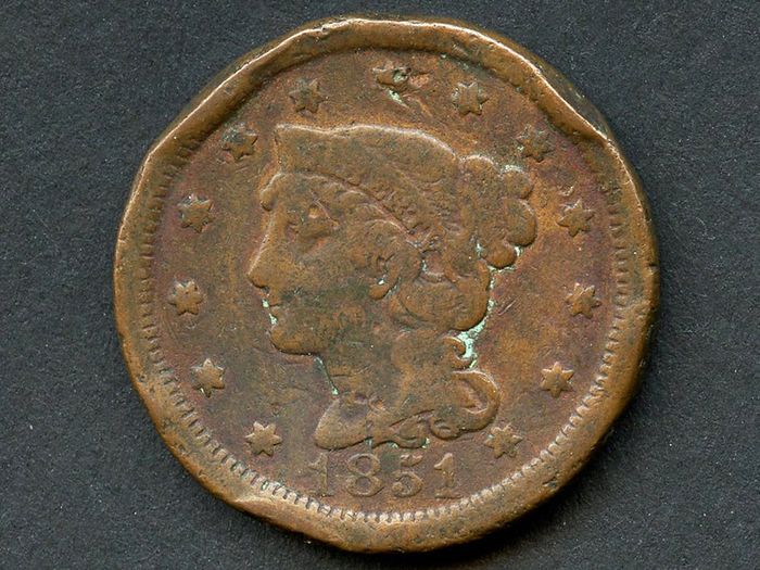 Scarce USA 1851 Large Braided Hair Cent - Fine + Condition - Free Postage