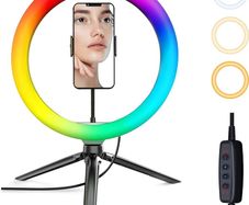 Ring Light with Tripod Stand & Phone Holder, 10 inch LED Ring Light with 12 RGB Modes & 10 Brightness Level,Selfie Ring Lights for Makeup, Tiktok, YouTube