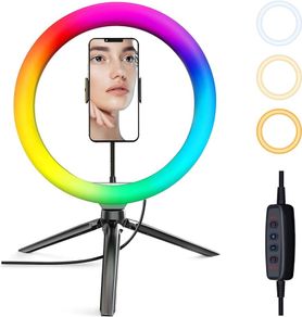 Ring Light with Tripod Stand & Phone Holder, 10 inch LED Ring Light with 12 RGB Modes & 10 Brightness Level,Selfie Ring Lights for Makeup, Tiktok, YouTube