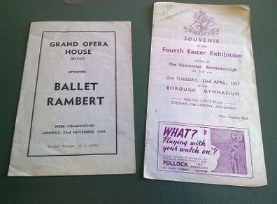 2 souvenir programmes Bangor Art Club Belfast Opera House Ireland