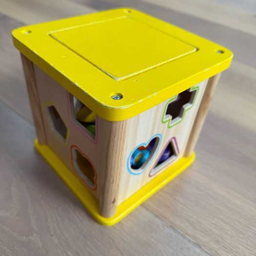 wooden shape sorter and activity cube