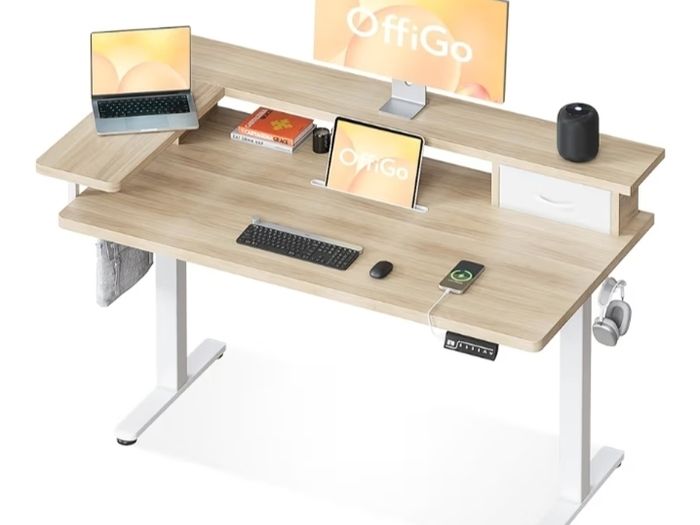 Standing Desk with Drawers, 120cm Height Adjustable Desk, Electric Standing Desk with Monitor Stand, Sit Stand Desk with USB Port, Ergonomic Computer Table for Home Office, Beige