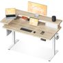 Standing Desk with Drawers, 120cm Height Adjustable Desk, Electric Standing Desk with Monitor Stand, Sit Stand Desk with USB Port, Ergonomic Computer Table for Home Office, Beige Image 2